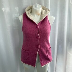 L.L.Bean Hooded Sweater Vest Women’s M Pink Lambswool Blend Sherpa Lined